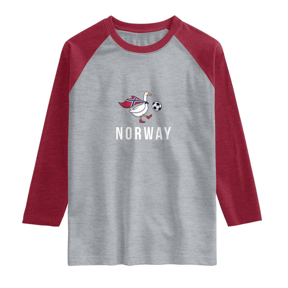 Norway Football Raglan Shirt Silly Goose Soccer Fan Support TS14 Heather Gray Heather Red Print Your Wear