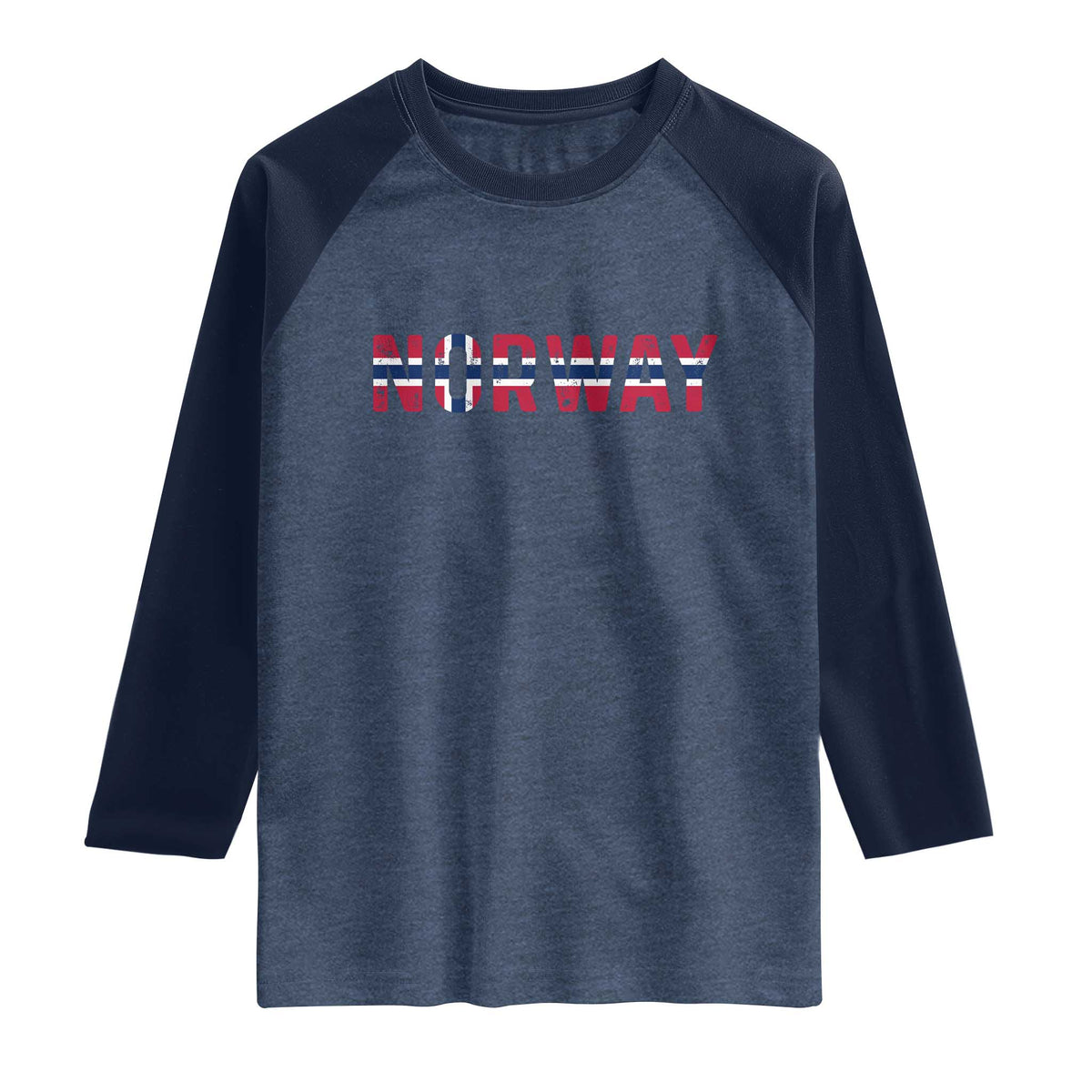 Norge Norway Norwegian Flag Raglan Shirt TS14 Heather Denim Navy Print Your Wear