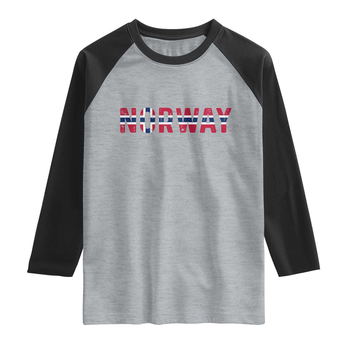 Norge Norway Norwegian Flag Raglan Shirt TS14 Heather Gray Black Print Your Wear