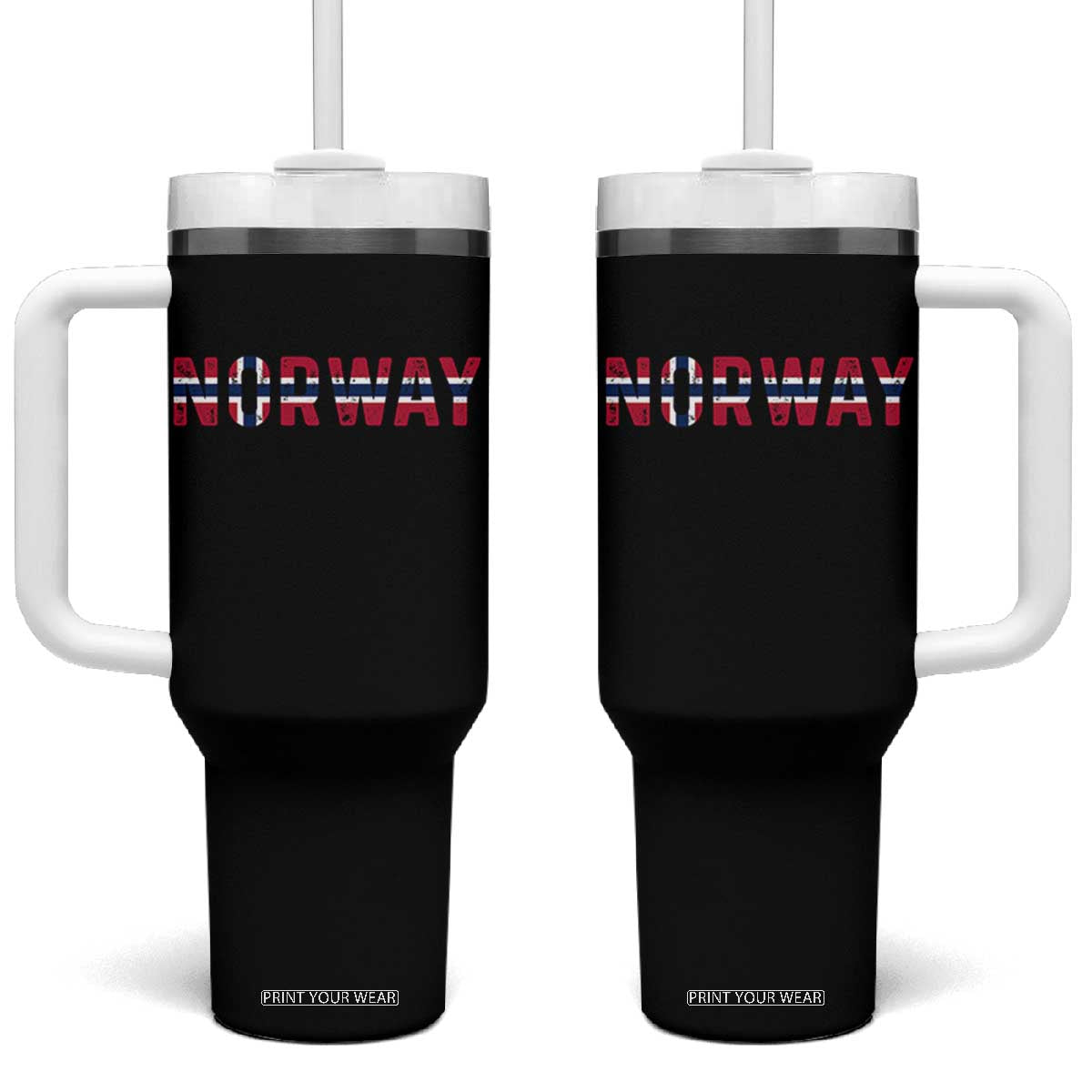 Norge Norway Norwegian Flag Tumbler With Handle TS14 One Size: 40 oz Black Print Your Wear