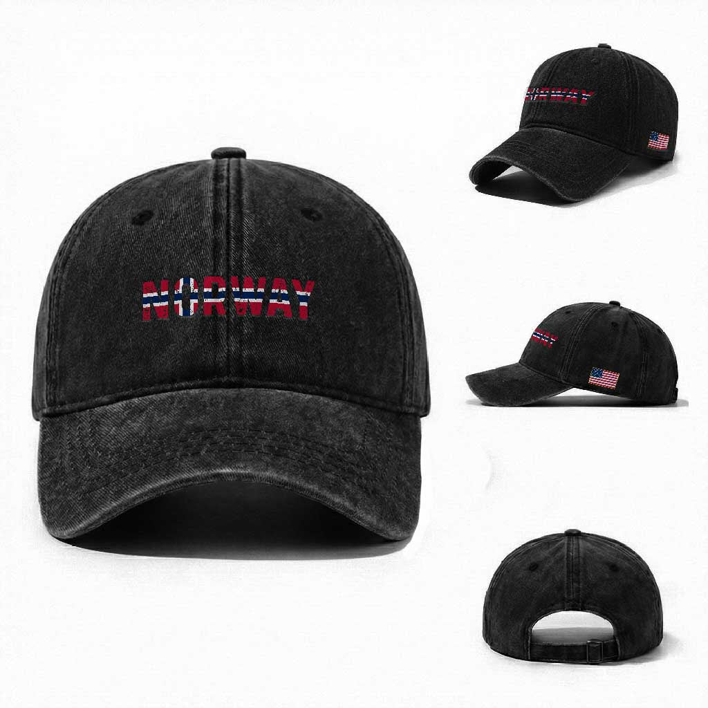 Norge Norway Norwegian Flag Washed Cotton Baseball Cap TS14 Washed Cap Universal Fit Black Print Your Wear