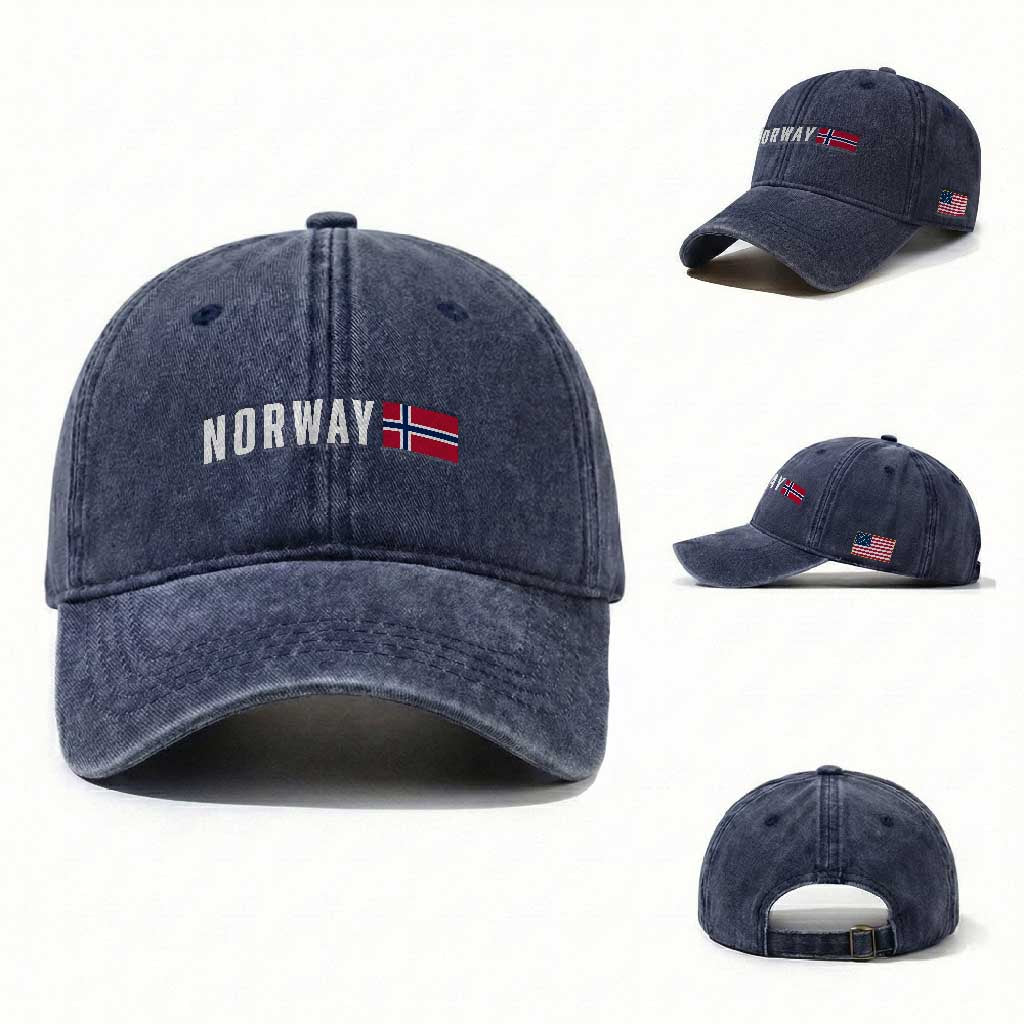 Norwegian Pride Flag Norway Great Gift Washed Cotton Baseball Cap TS14 Washed Cap Universal Fit Navy Print Your Wear
