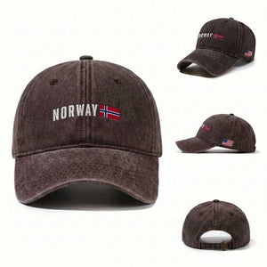 Norwegian Pride Flag Norway Great Gift Washed Cotton Baseball Cap TS14 Washed Cap Universal Fit Dark Brown Print Your Wear
