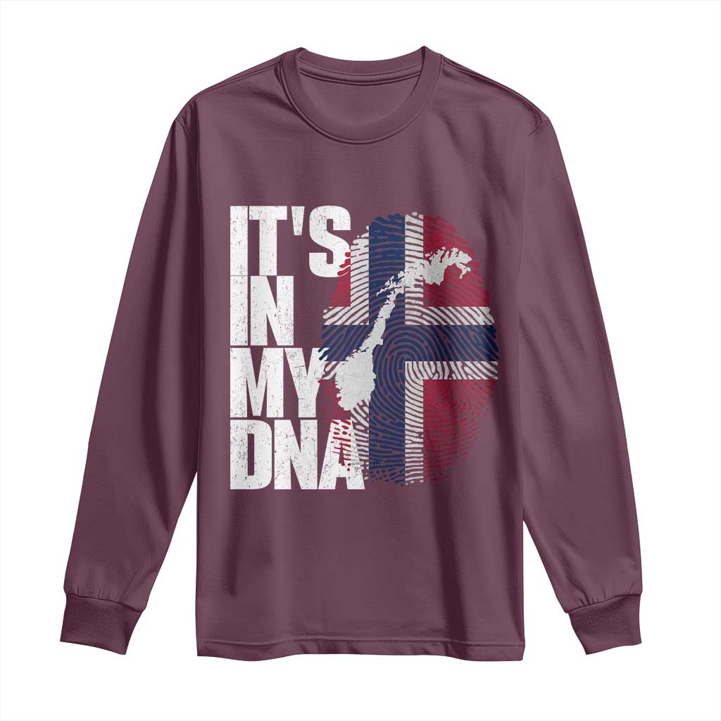 It's in My DNA Long Sleeve Shirt Norwegian Norway Map Flag Pride TS14 Maroon Print Your Wear