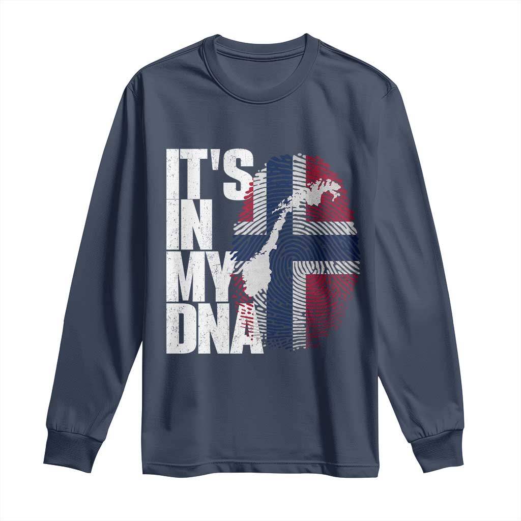 It's in My DNA Long Sleeve Shirt Norwegian Norway Map Flag Pride TS14 Navy Print Your Wear
