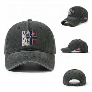 It's in My DNA Washed Cotton Baseball Cap Norwegian Norway Map Flag Pride TS14 Washed Cap Universal Fit Dark Green Print Your Wear