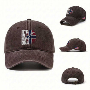 It's in My DNA Washed Cotton Baseball Cap Norwegian Norway Map Flag Pride TS14 Washed Cap Universal Fit Dark Brown Print Your Wear