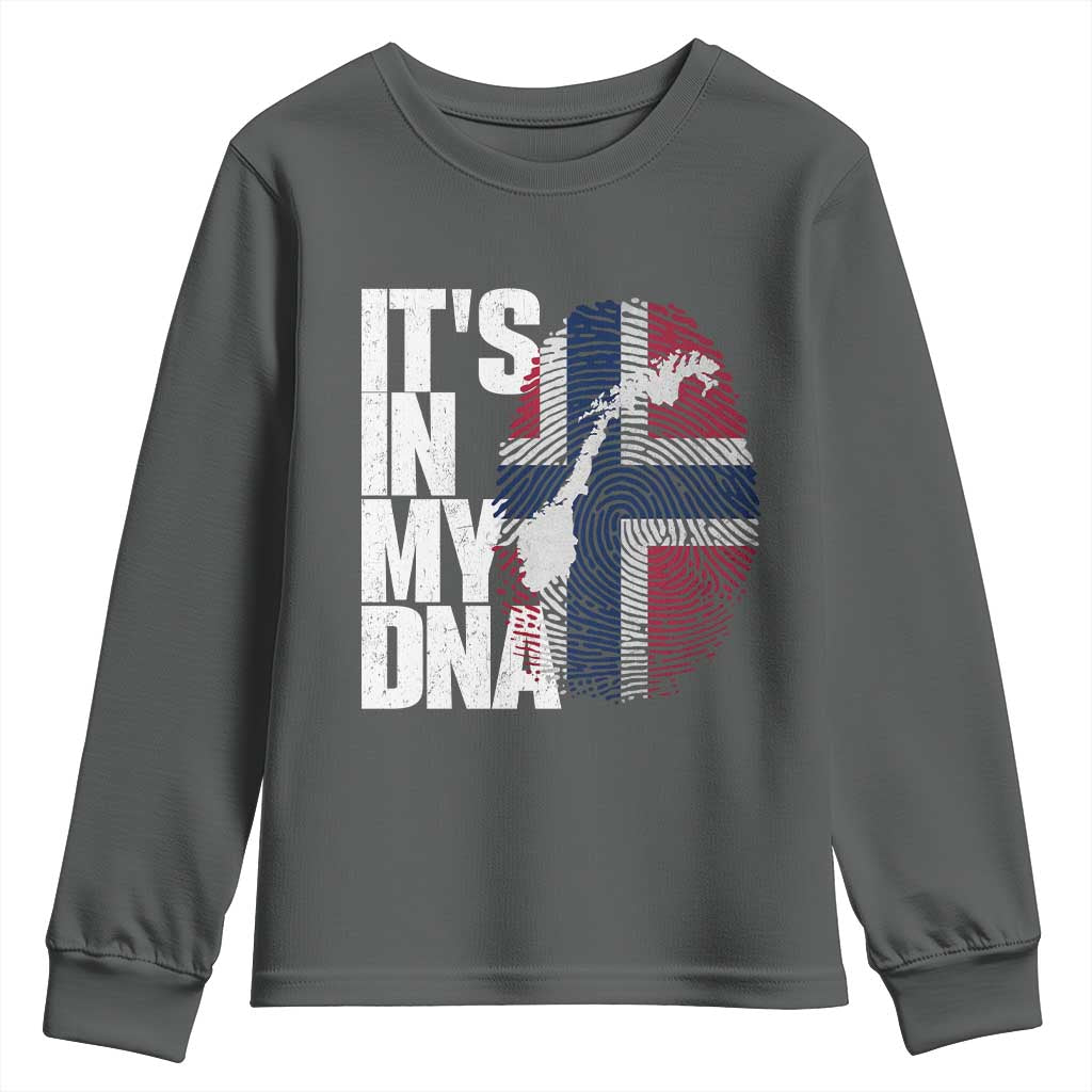 It's in My DNA Youth Sweatshirt Norwegian Norway Map Flag Pride TS14 Dark Heather Print Your Wear