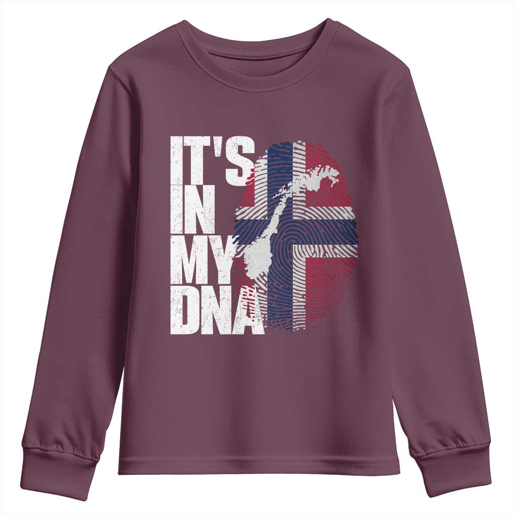 It's in My DNA Youth Sweatshirt Norwegian Norway Map Flag Pride TS14 Maroon Print Your Wear