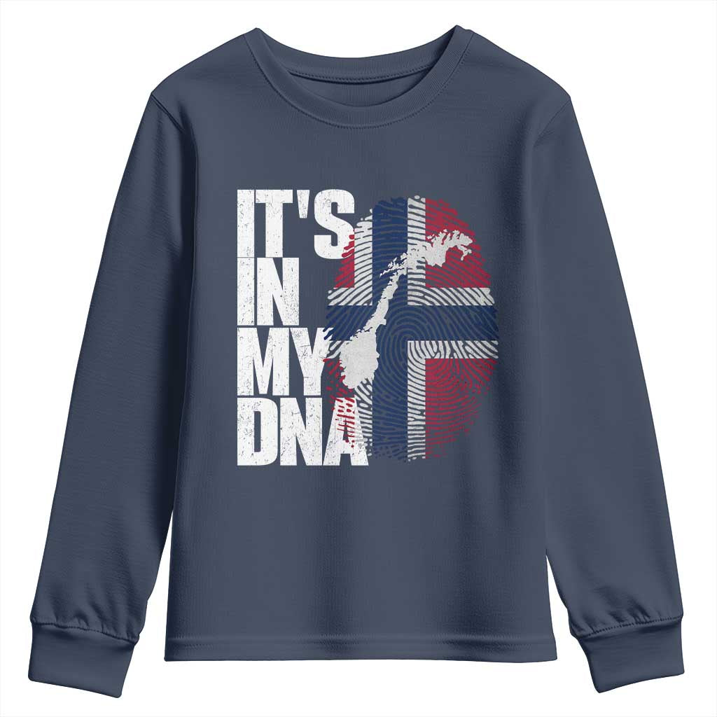 It's in My DNA Youth Sweatshirt Norwegian Norway Map Flag Pride TS14 Navy Print Your Wear