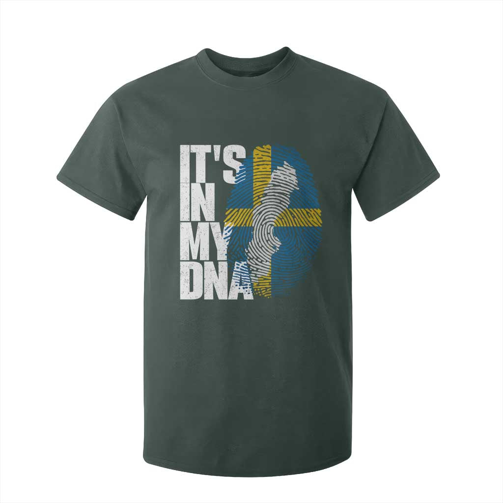It's in My DNA T Shirt For Kid Sweden Sverige Swedish Map Flag TS14 Dark Forest Green Print Your Wear