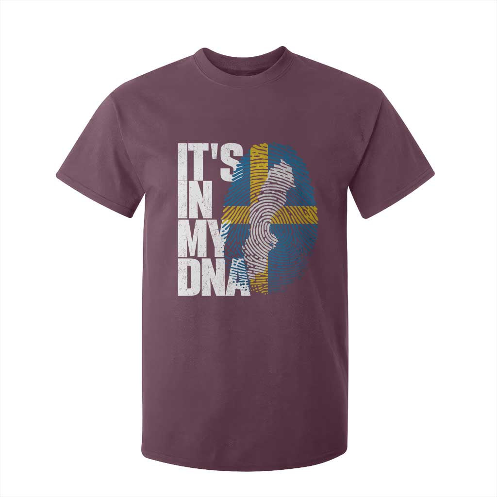 It's in My DNA T Shirt For Kid Sweden Sverige Swedish Map Flag TS14 Maroon Print Your Wear