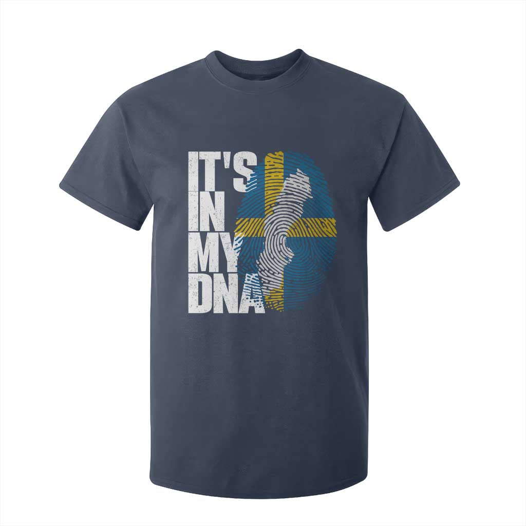It's in My DNA T Shirt For Kid Sweden Sverige Swedish Map Flag TS14 Navy Print Your Wear