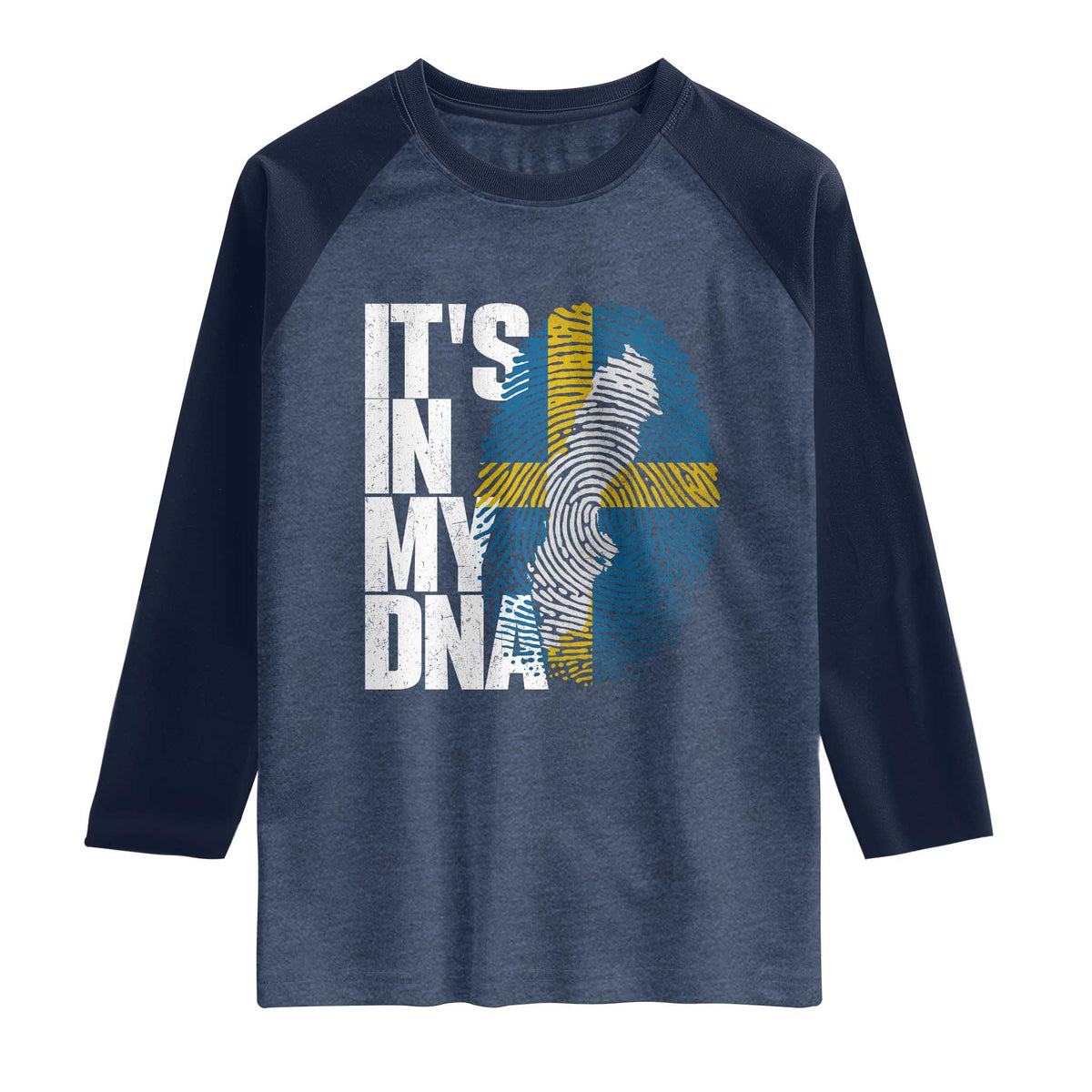 It's in My DNA Raglan Shirt Sweden Sverige Swedish Map Flag TS14 Heather Denim Navy Print Your Wear
