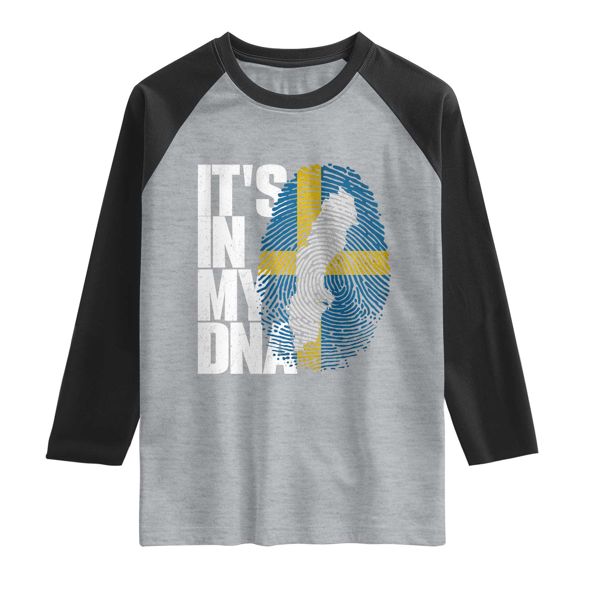 It's in My DNA Raglan Shirt Sweden Sverige Swedish Map Flag TS14 Heather Gray Black Print Your Wear