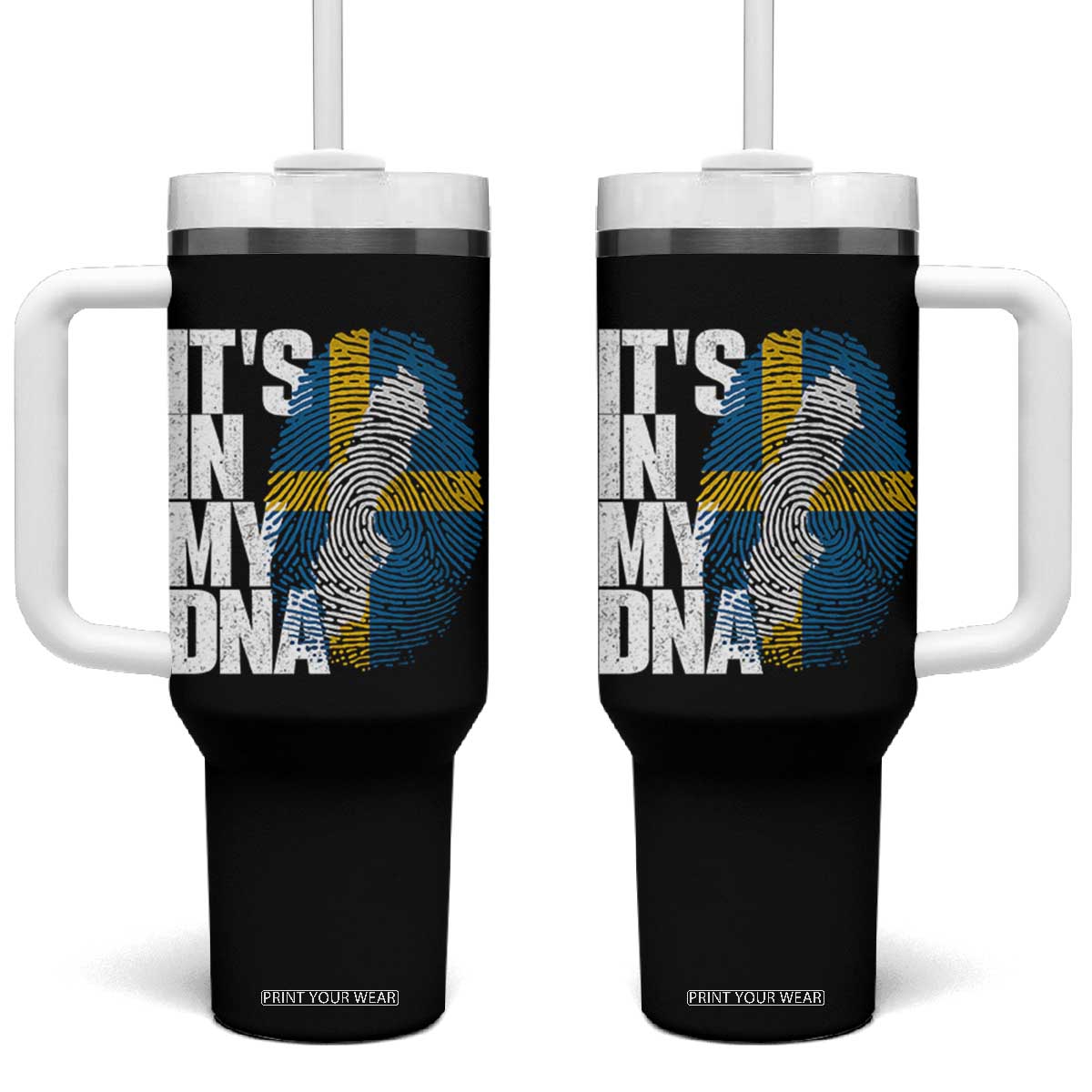 It's in My DNA Tumbler With Handle Sweden Sverige Swedish Map Flag TS14 One Size: 40 oz Black Print Your Wear