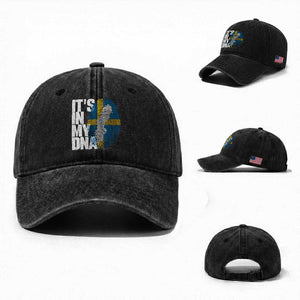 It's in My DNA Washed Cotton Baseball Cap Sweden Sverige Swedish Map Flag TS14 Washed Cap Universal Fit Black Print Your Wear