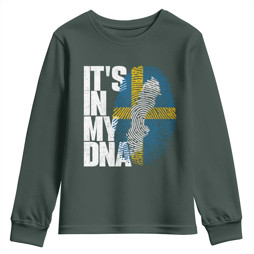 It's in My DNA Youth Sweatshirt Sweden Sverige Swedish Map Flag TS14 Dark Forest Green Print Your Wear