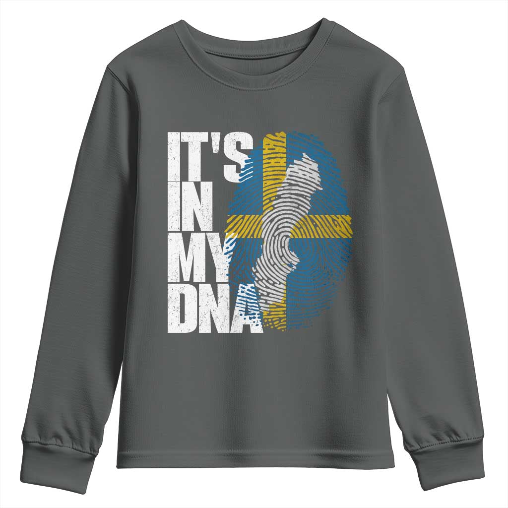 It's in My DNA Youth Sweatshirt Sweden Sverige Swedish Map Flag TS14 Dark Heather Print Your Wear
