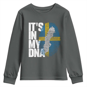 It's in My DNA Youth Sweatshirt Sweden Sverige Swedish Map Flag TS14 Dark Heather Print Your Wear