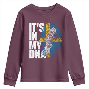 It's in My DNA Youth Sweatshirt Sweden Sverige Swedish Map Flag TS14 Maroon Print Your Wear