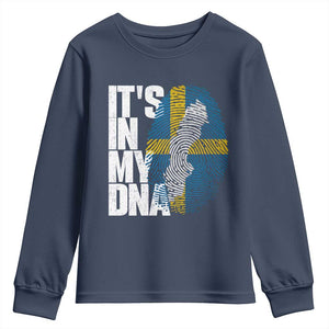 It's in My DNA Youth Sweatshirt Sweden Sverige Swedish Map Flag TS14 Navy Print Your Wear