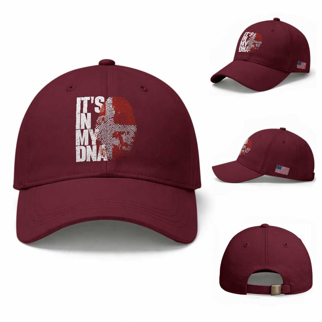 It's in My DNA Baseball Cap Denmark Map Flag Danish Gift TS14 Baseball Cap Universal Fit Maroon Print Your Wear