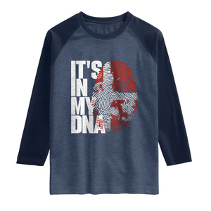 It's in My DNA Raglan Shirt Denmark Map Flag Danish Gift TS14 Heather Denim Navy Print Your Wear