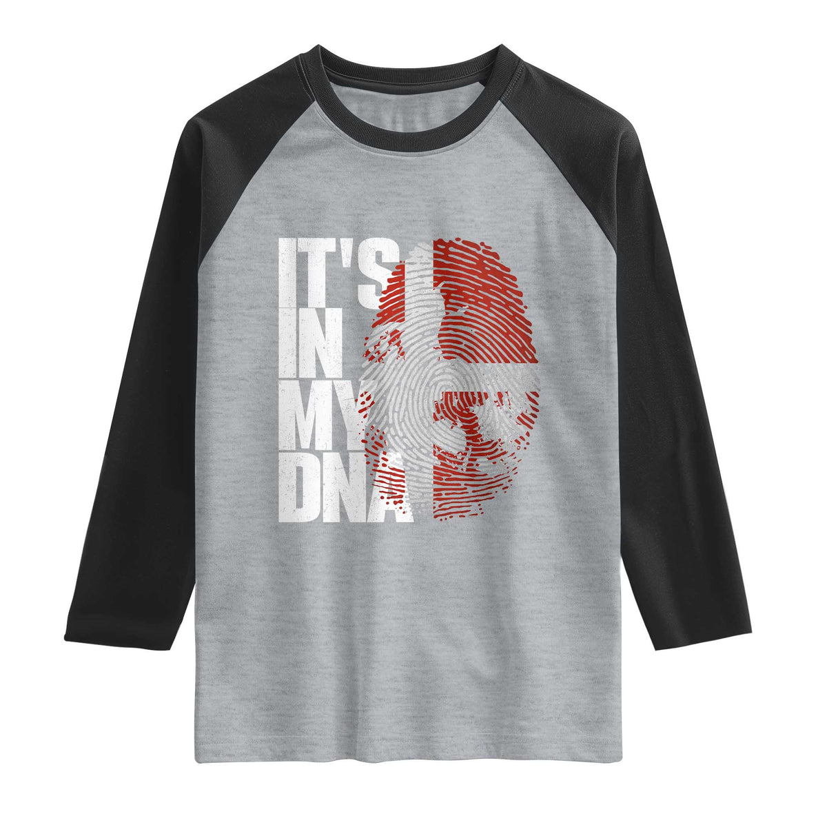 It's in My DNA Raglan Shirt Denmark Map Flag Danish Gift TS14 Heather Gray Black Print Your Wear