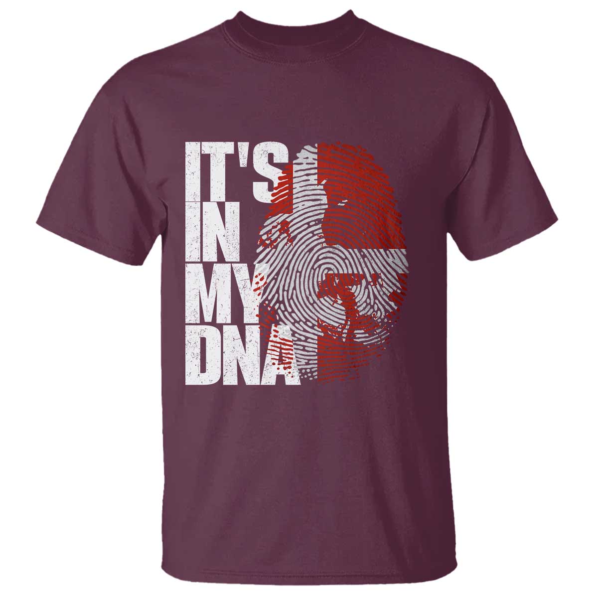 It's in My DNA T Shirt Denmark Map Flag Danish Gift TS14 Maroon Print Your Wear