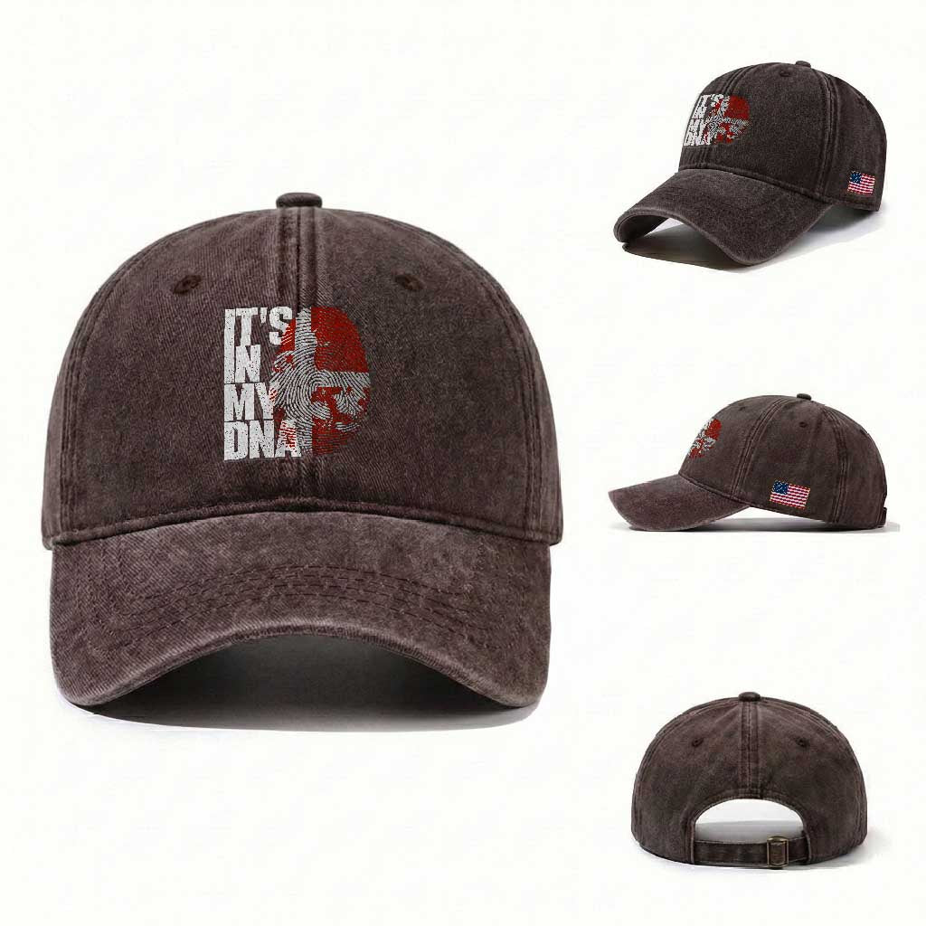 It's in My DNA Washed Cotton Baseball Cap Denmark Map Flag Danish Gift TS14 Washed Cap Universal Fit Dark Brown Print Your Wear