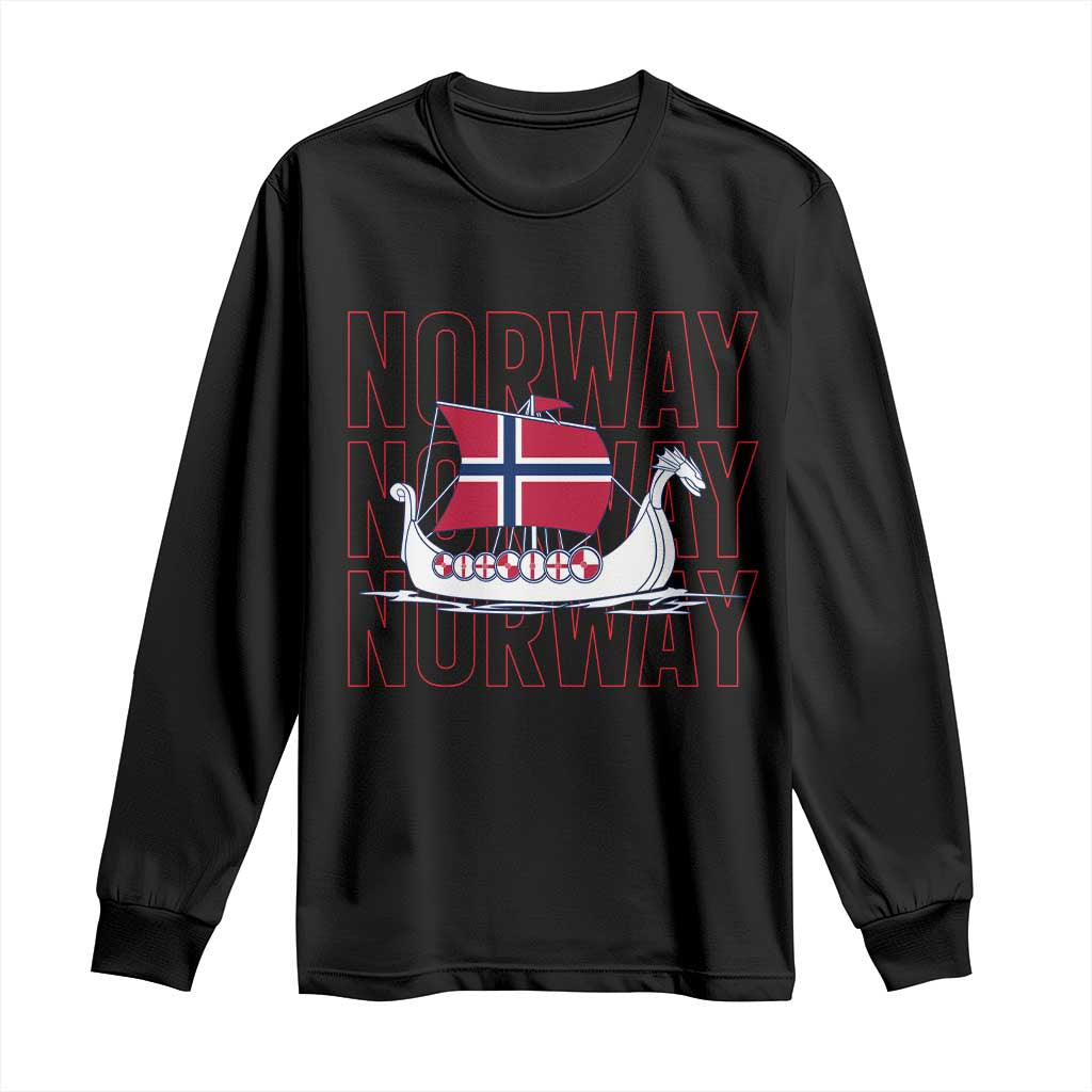 Norwegian Viking Ship Flag Boat Norway Heritage Long Sleeve Shirt TS14 Black Print Your Wear