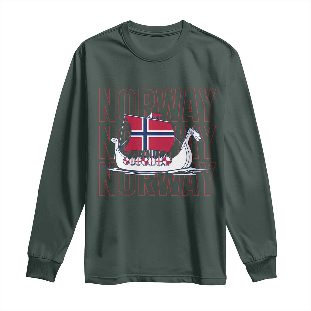 Norwegian Viking Ship Flag Boat Norway Heritage Long Sleeve Shirt TS14 Dark Forest Green Print Your Wear