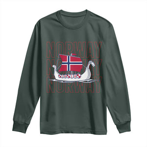 Norwegian Viking Ship Flag Boat Norway Heritage Long Sleeve Shirt TS14 Dark Forest Green Print Your Wear