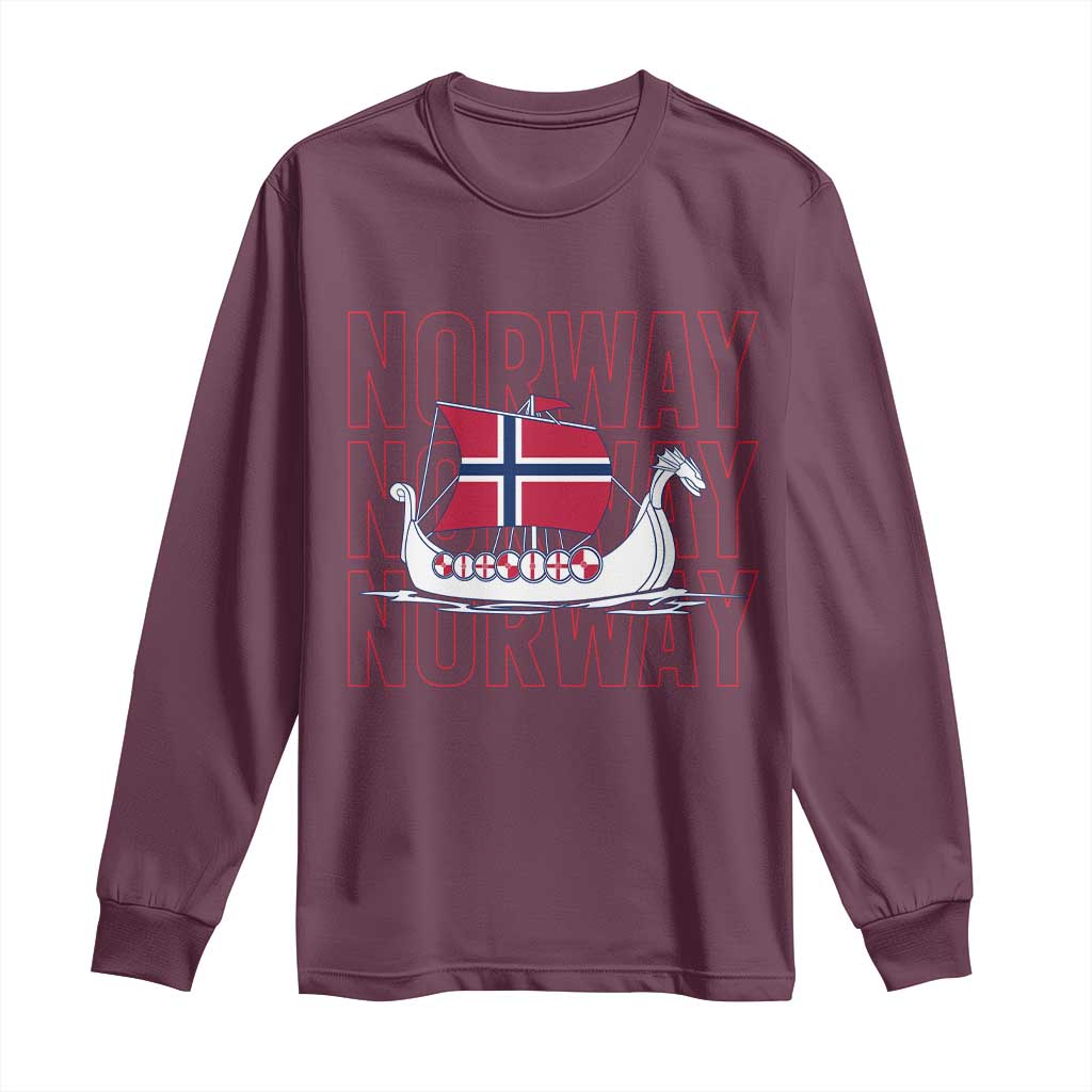 Norwegian Viking Ship Flag Boat Norway Heritage Long Sleeve Shirt TS14 Maroon Print Your Wear