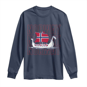 Norwegian Viking Ship Flag Boat Norway Heritage Long Sleeve Shirt TS14 Navy Print Your Wear