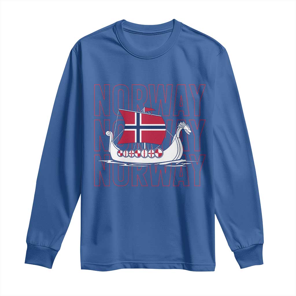 Norwegian Viking Ship Flag Boat Norway Heritage Long Sleeve Shirt TS14 Royal Blue Print Your Wear