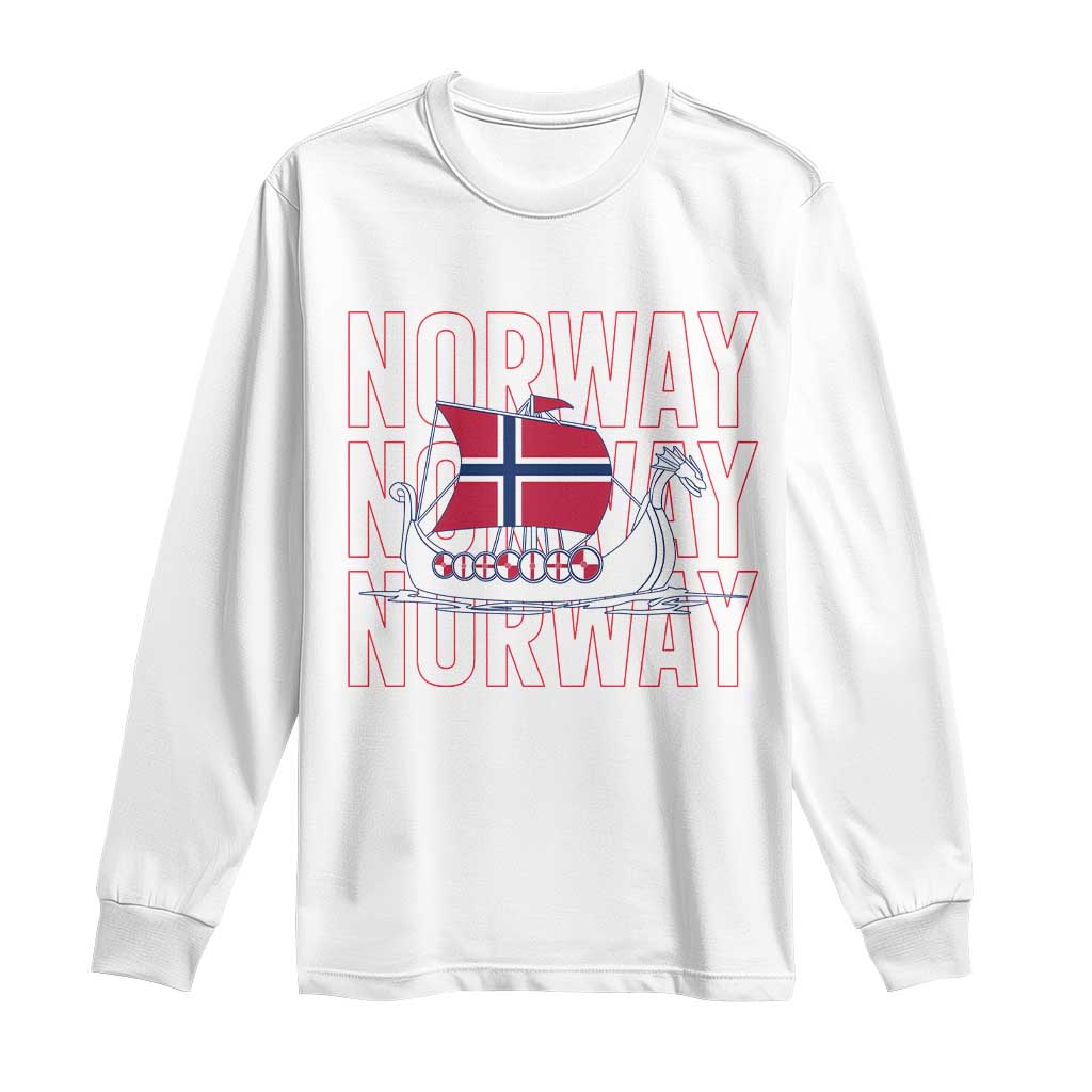 Norwegian Viking Ship Flag Boat Norway Heritage Long Sleeve Shirt TS14 White Print Your Wear