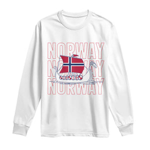 Norwegian Viking Ship Flag Boat Norway Heritage Long Sleeve Shirt TS14 White Print Your Wear