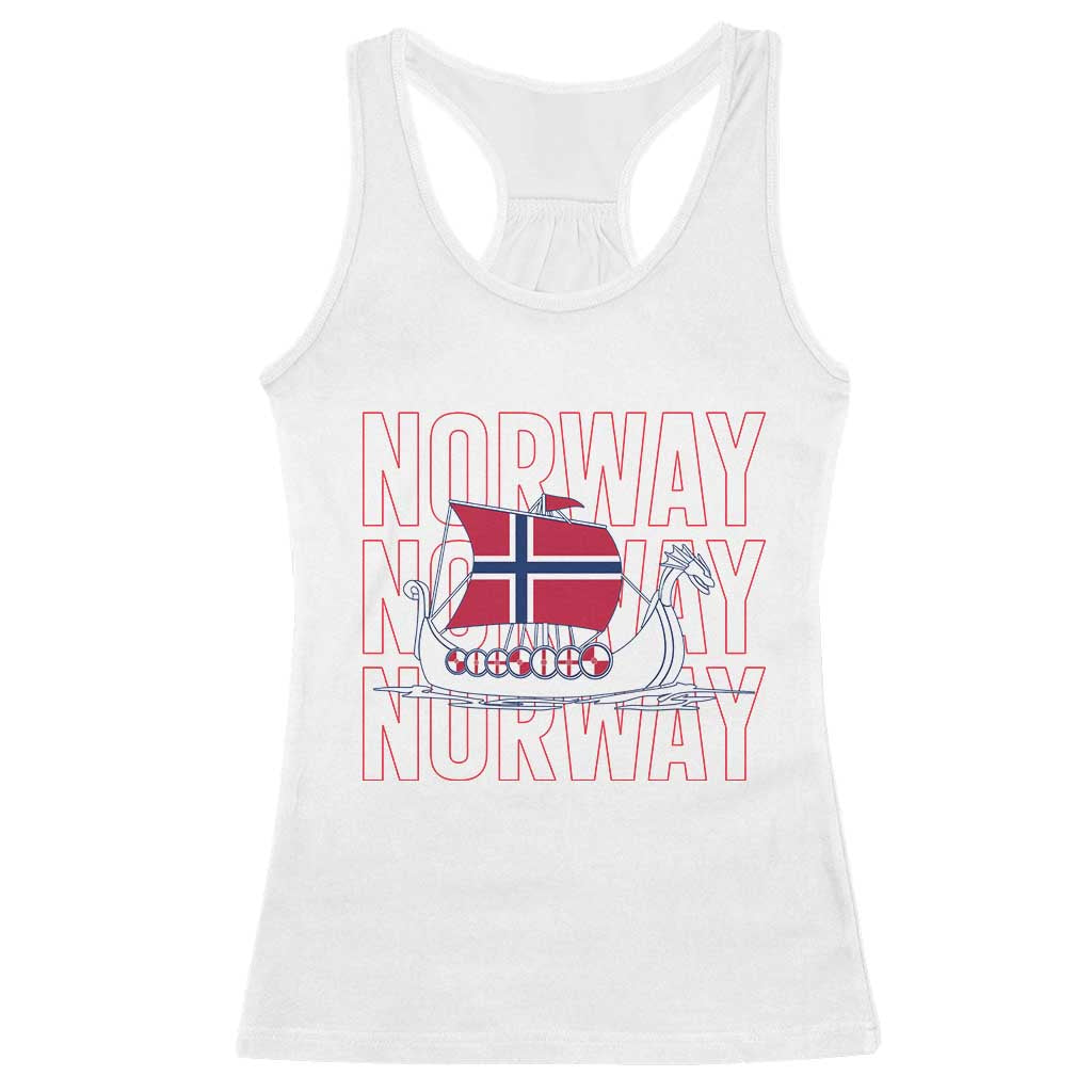 Norwegian Viking Ship Flag Boat Norway Heritage Racerback Tank Top TS14 White Print Your Wear