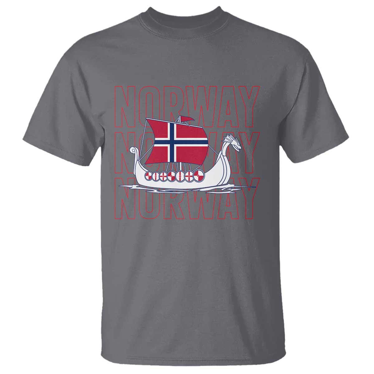 Norwegian Viking Ship Flag Boat Norway Heritage T Shirt TS14 Charcoal Print Your Wear