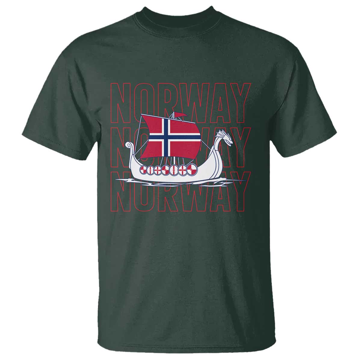 Norwegian Viking Ship Flag Boat Norway Heritage T Shirt TS14 Dark Forest Green Print Your Wear