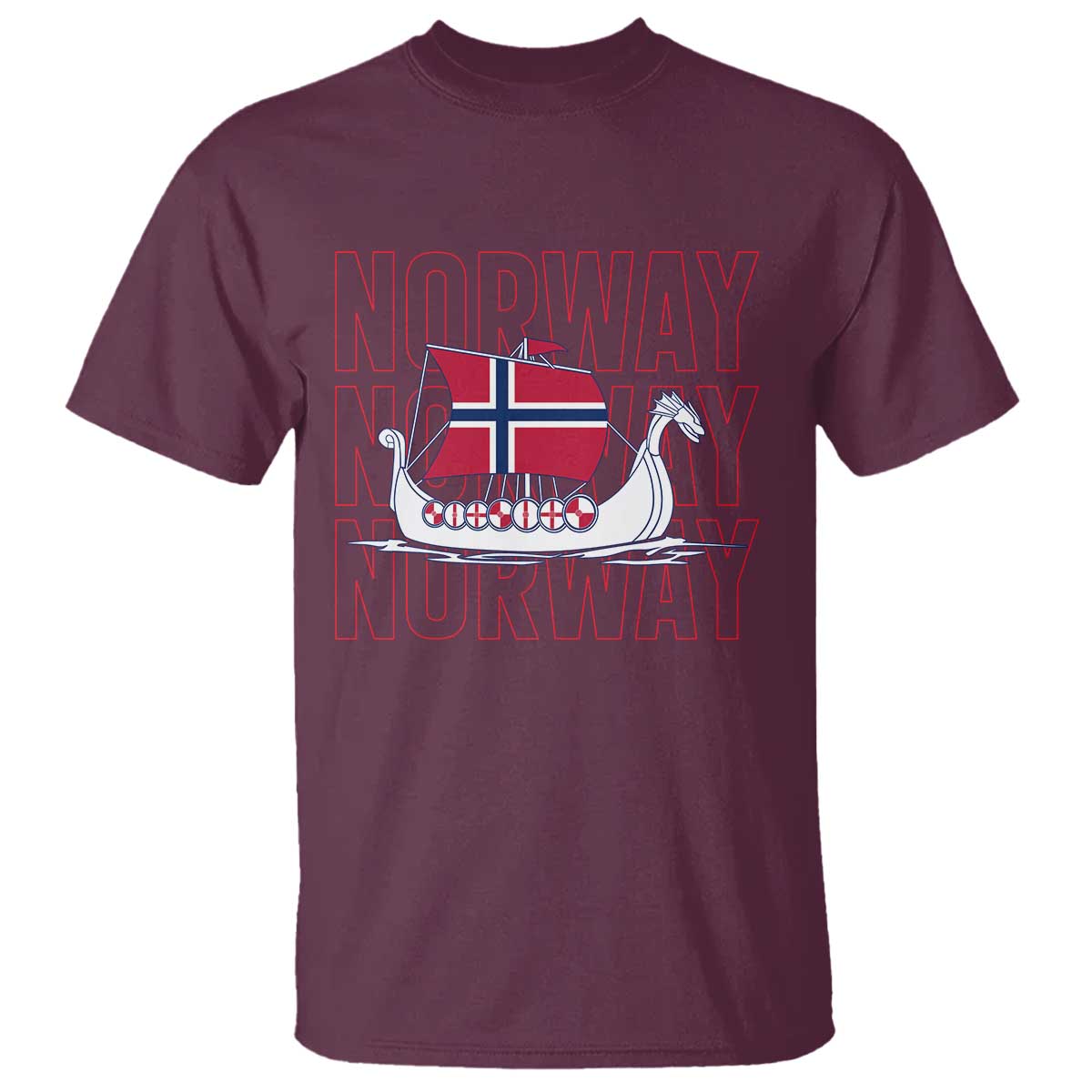 Norwegian Viking Ship Flag Boat Norway Heritage T Shirt TS14 Maroon Print Your Wear