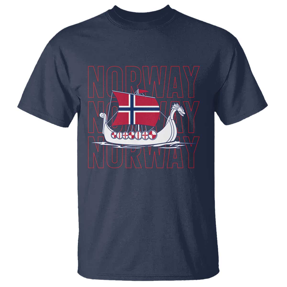 Norwegian Viking Ship Flag Boat Norway Heritage T Shirt TS14 Navy Print Your Wear