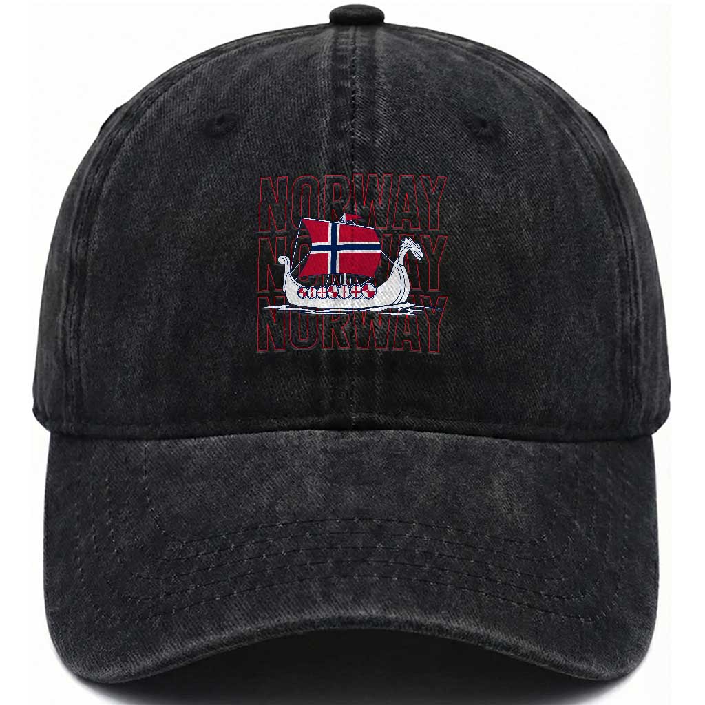 Norwegian Viking Ship Flag Boat Norway Heritage Washed Cotton Baseball Cap TS14 Print Your Wear