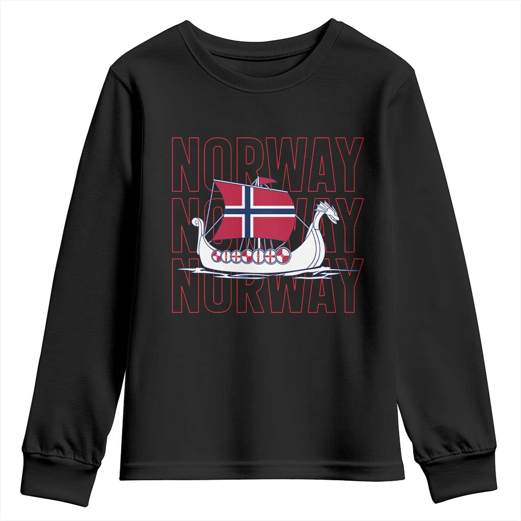Norwegian Viking Ship Flag Boat Norway Heritage Youth Sweatshirt TS14 Black Print Your Wear