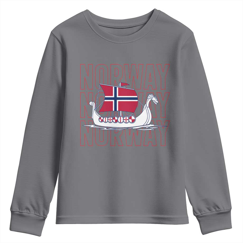 Norwegian Viking Ship Flag Boat Norway Heritage Youth Sweatshirt TS14 Charcoal Print Your Wear