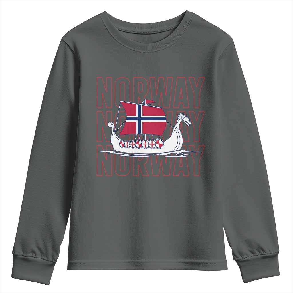 Norwegian Viking Ship Flag Boat Norway Heritage Youth Sweatshirt TS14 Dark Heather Print Your Wear