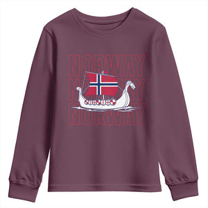 Norwegian Viking Ship Flag Boat Norway Heritage Youth Sweatshirt TS14 Maroon Print Your Wear