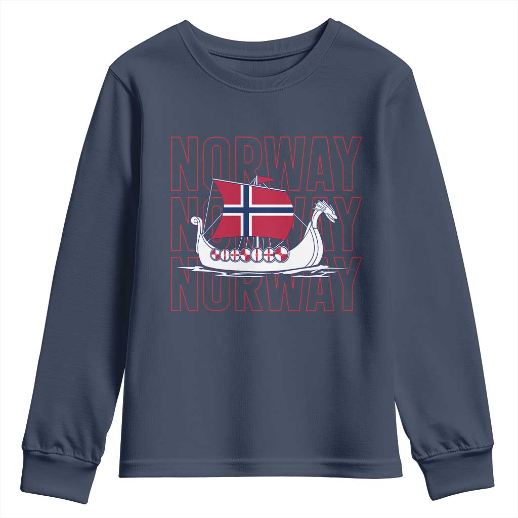 Norwegian Viking Ship Flag Boat Norway Heritage Youth Sweatshirt TS14 Navy Print Your Wear